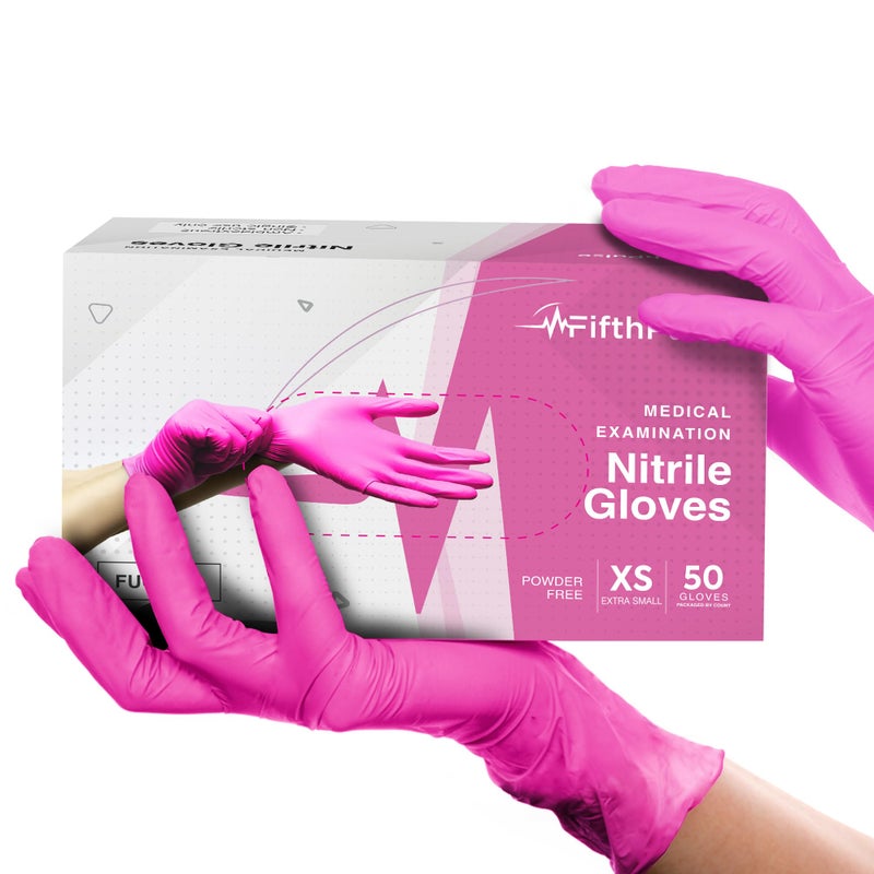 FifthPulse Fuchsia Hot Pink Nitrile Disposable Gloves - 50 Count - 3 Mil Nitrile Gloves Medium - Powder and Latex Free Rubber Gloves - Surgical Medical Exam Gloves - Food Safe Cooking Gloves - Image 1