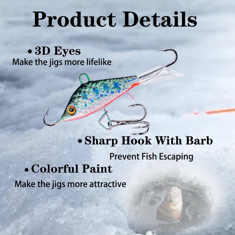 Bombite 52Pcs Ice Fishing Lures Ice Fishing Jigs Kit Glowing Paint Ice Fishing Jig Heads for Crappie Trout Perch Walleye Ice Fishing Gear - Image 3