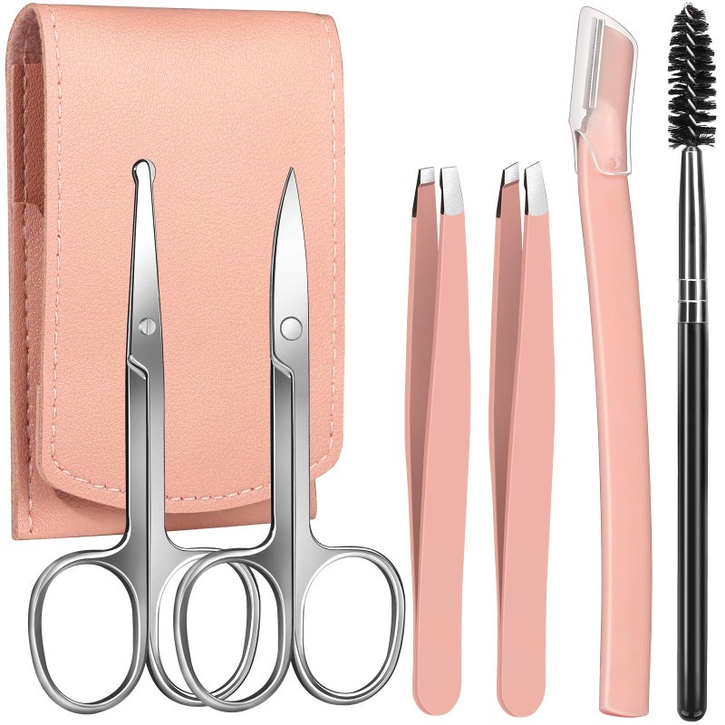 FANDAMEI Eyebrow Kit with Leather Case - Eyebrow Scissors, Tweezers, Razor, Brush for Women & Men - Facial Hair & Ingrown Hair Removal - Image 1