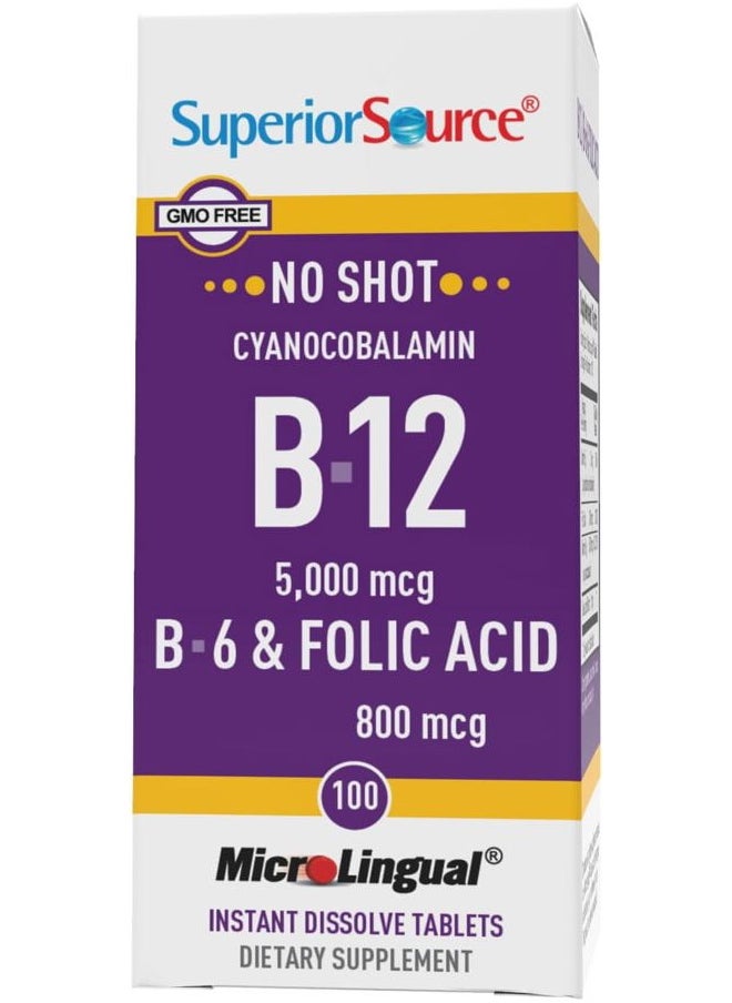 Superior Source No Shot Vitamin B-12 Cyanocobalamin 5000 mcg, B-6, Folic Acid 800 mcg - Support Brain & Heart Health - Aids Natural Energy Levels - 100 Sublingual Dissolving Tablets  - Image 5