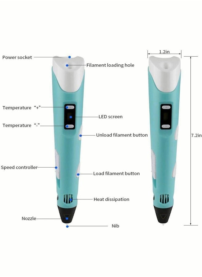 Generic - 3D Printing Pen with Display Includes 3 Initial Color Filaments and Project Guide Book Charger Base - Image 1