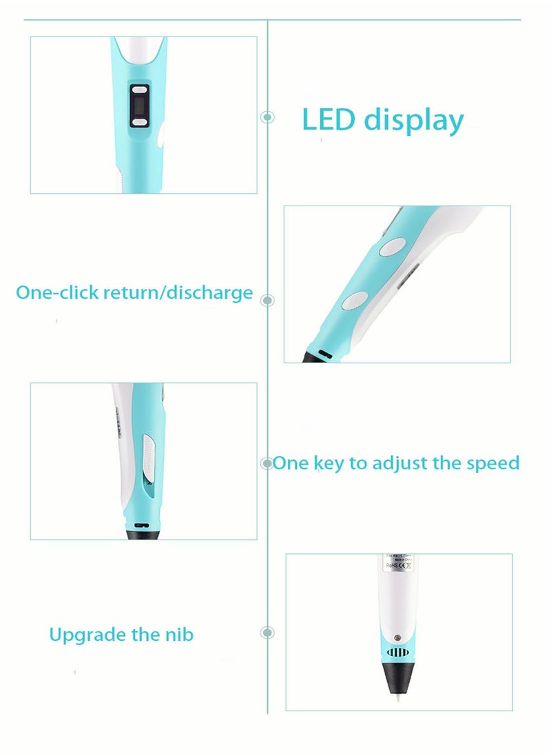 Generic - 3D Printing Pen with Display Includes 3 Initial Color Filaments and Project Guide Book Charger Base - Image 1