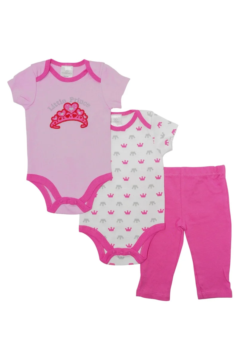 بمبىمىشى Bambimici Baby Pink Printed Short Sleeve with Pyjama 3-Piece