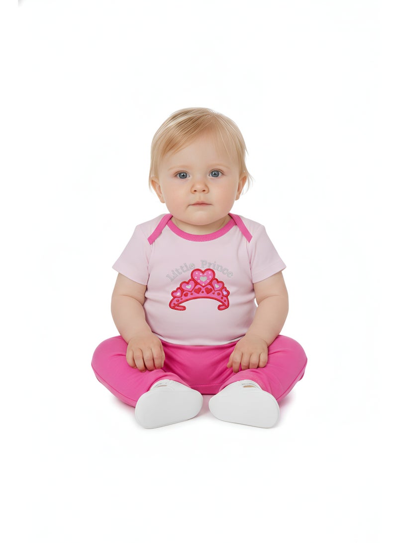 Bambimici Baby Pink Printed Short Sleeve with Pyjama 3-Piece - Image 4