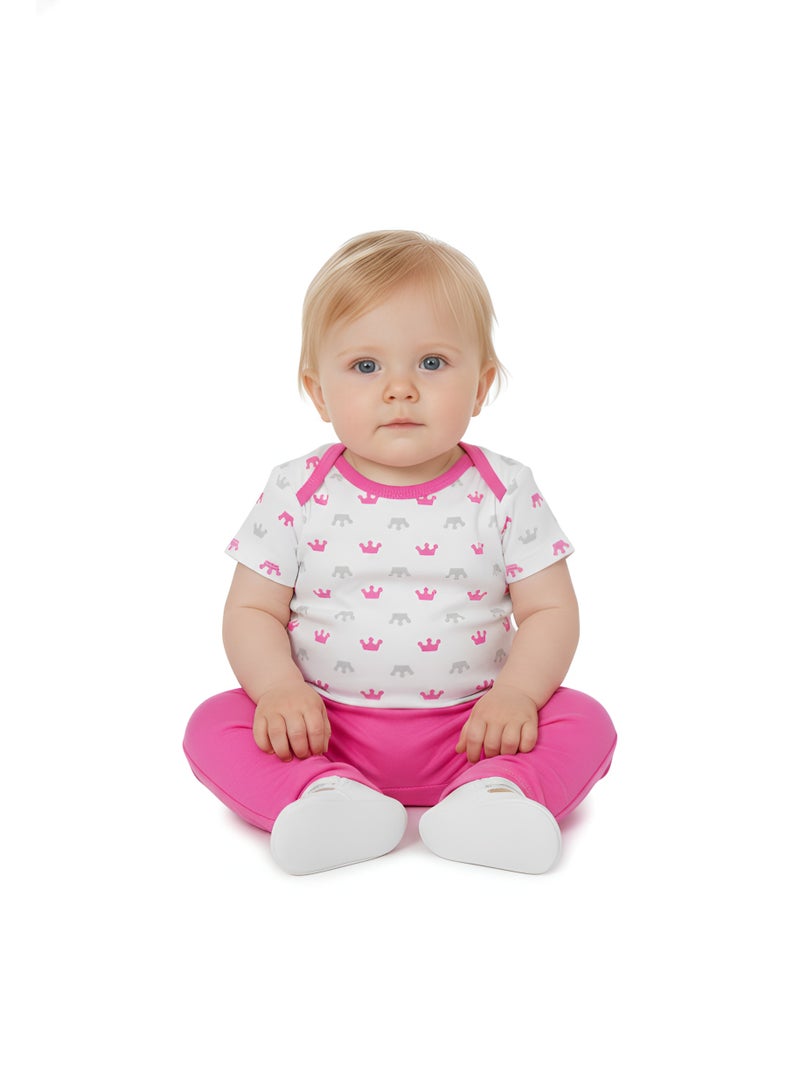 Bambimici Baby Pink Printed Short Sleeve with Pyjama 3-Piece - Image 3