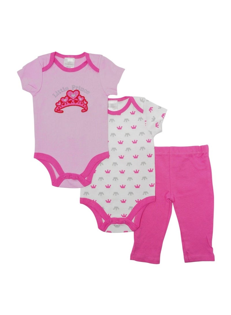 Bambimici Baby Pink Printed Short Sleeve with Pyjama 3-Piece - Image 1