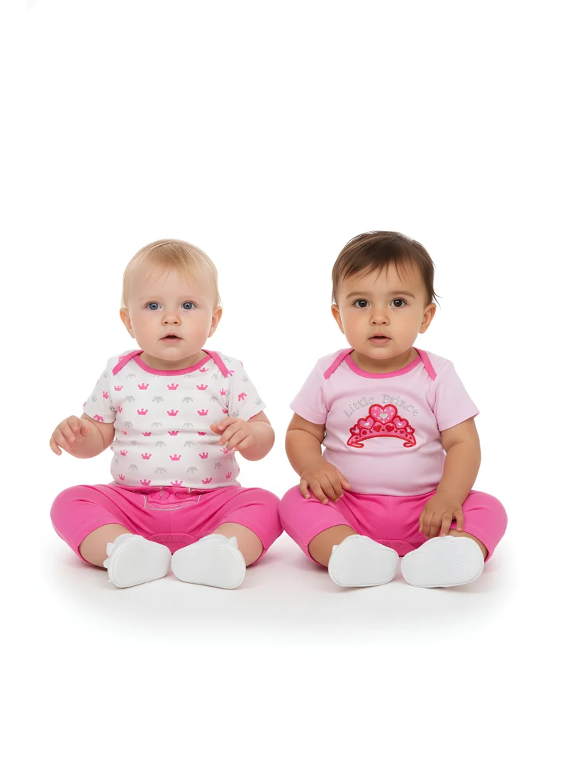 بمبىمىشى بامبيميتشي بيجاما أطفال وردية مطبوعة بأكمام قصيرة  قطع