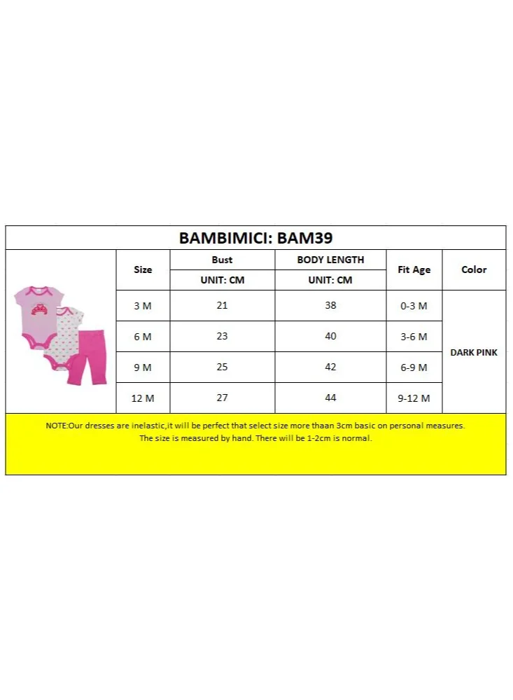 بمبىمىشى Bambimici Baby Pink Printed Short Sleeve with Pyjama 3-Piece