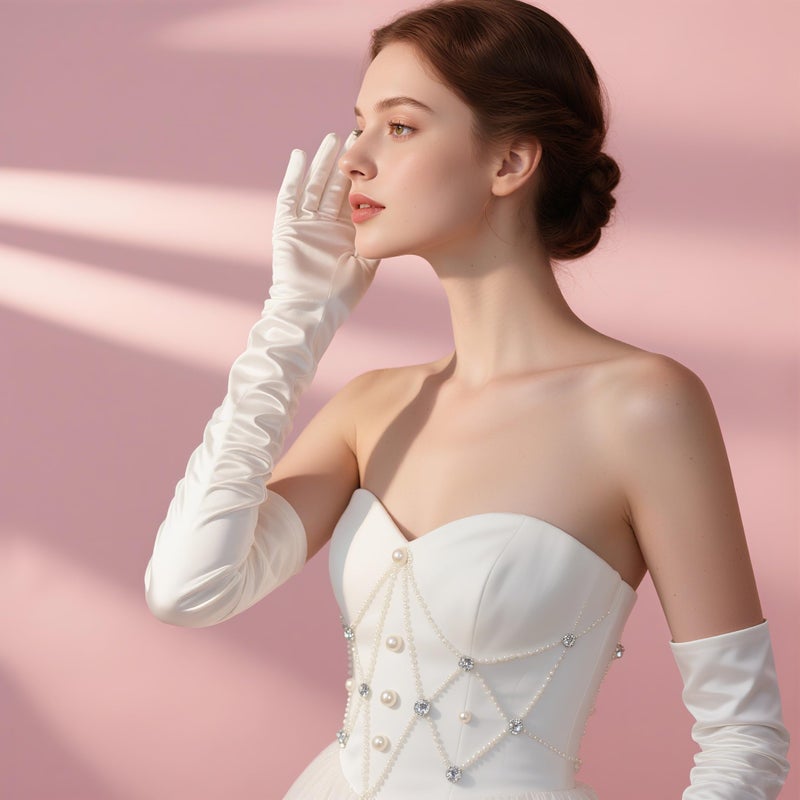 Papoopy Women White Long Gloves for for Wedding, Tea Party, Cosplay, Costume (Satin - White) - Image 3