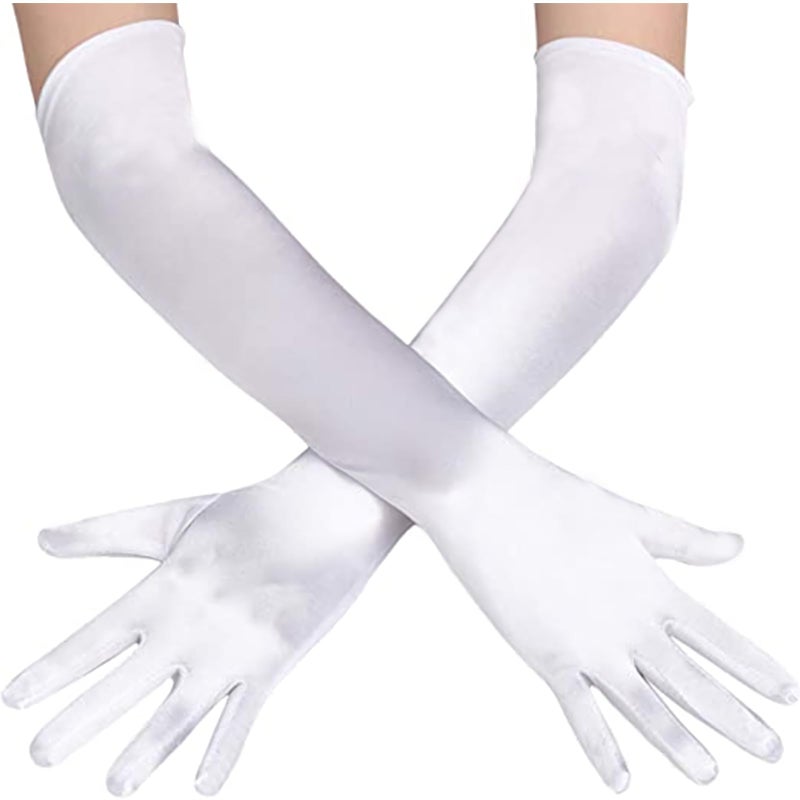Papoopy Women White Long Gloves for for Wedding, Tea Party, Cosplay, Costume (Satin - White) - Image 1