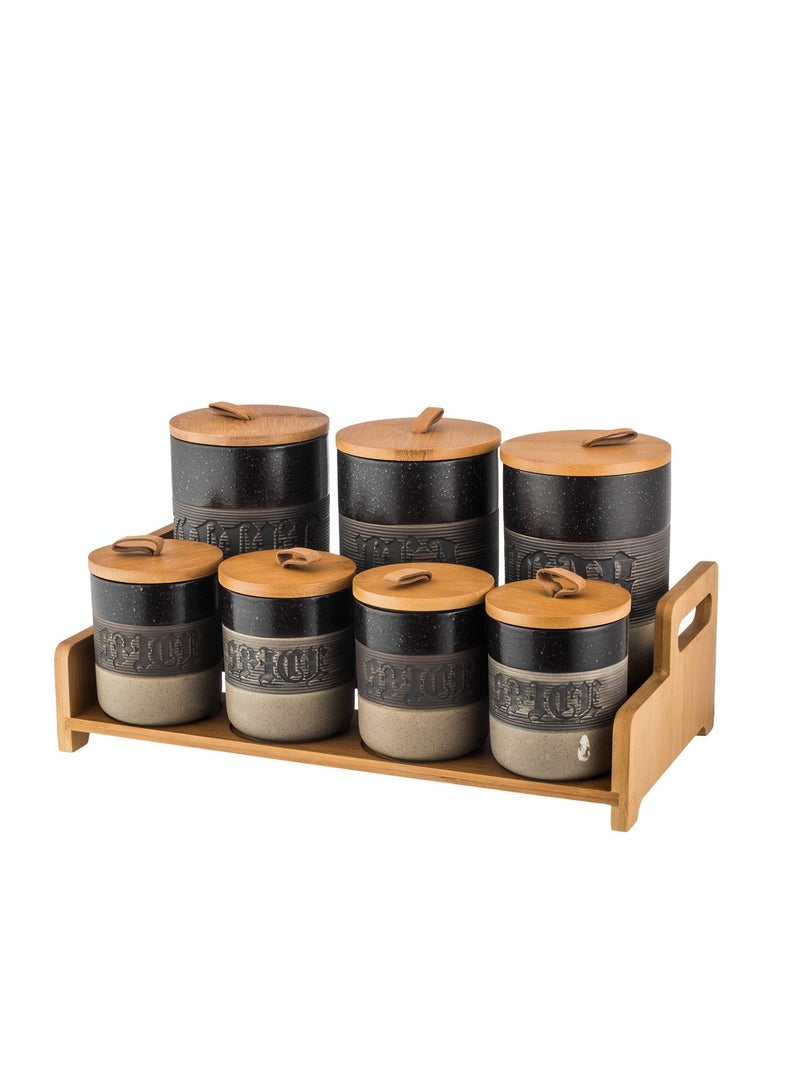 Abareek Al Safa 7-piece ceramic spice box set with wooden stand - Image 5