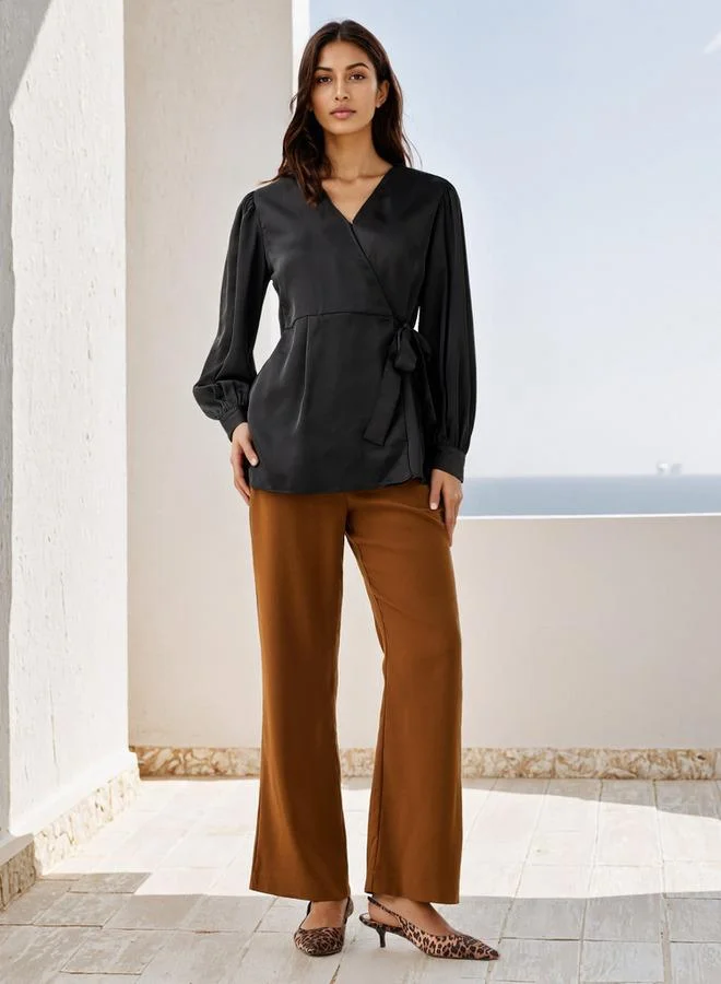 Iconic Iconic Relaxed Fit V-Neck Wrap Top