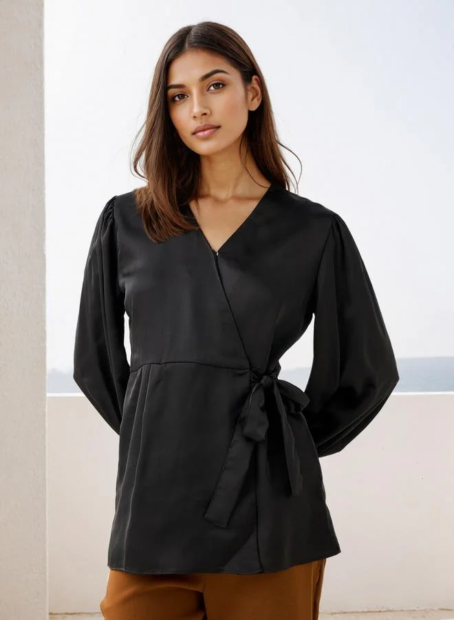 Iconic Iconic Relaxed Fit V-Neck Wrap Top