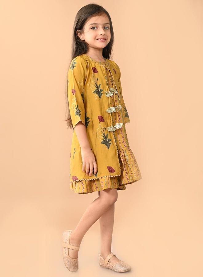 ليل بيكس طقم كورتا أصفر بقصة مستقيمة من القطن بتصميم ذاتي ورقبة دائرية - مثالي للمناسبات! - Image 4