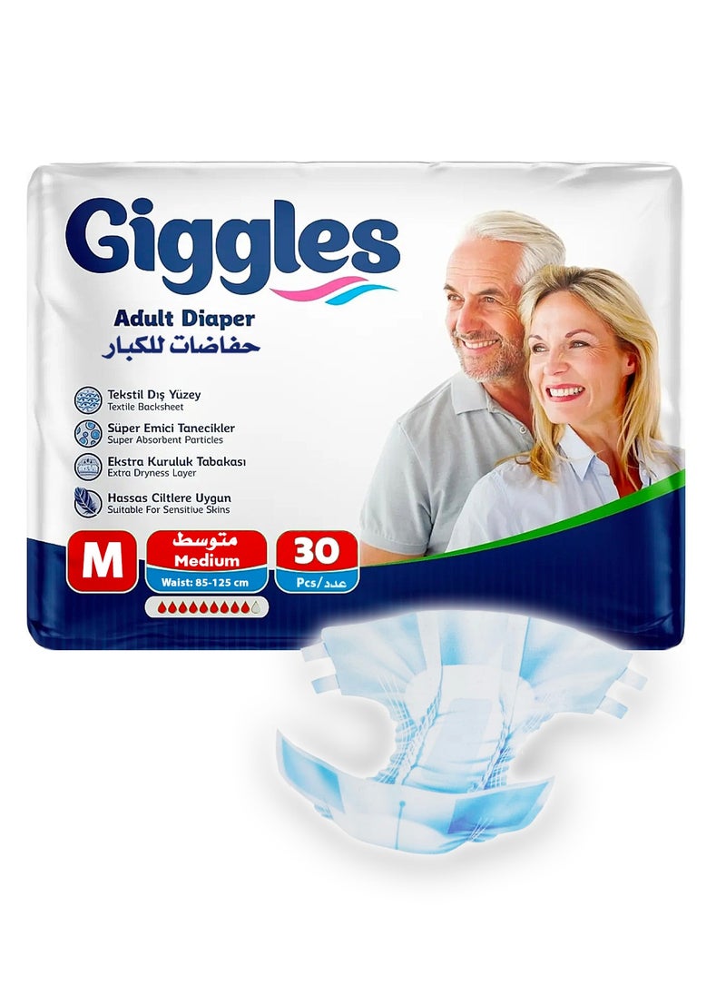 giggles - Adult Diaper, Size Medium, 30 Count Turkish Made Diaper with Extra Dryness Layer and Wetness Indicator - Image 1
