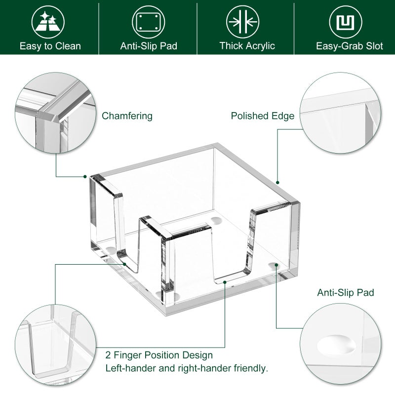 BOSSCASA Acrylic Sticky Note Holder, Self-Stick Note Pad Holder W/O Pads - Note Dispenser Memo Pad Holder Desk Organizer for School Office Home (3''x3'' Clear) - Image 3