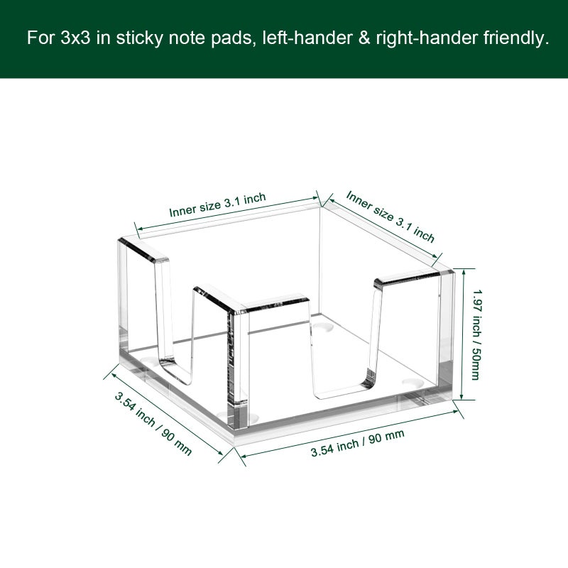 BOSSCASA Acrylic Sticky Note Holder, Self-Stick Note Pad Holder W/O Pads - Note Dispenser Memo Pad Holder Desk Organizer for School Office Home (3''x3'' Clear) - Image 2