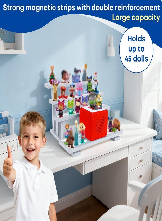 PHOENANCEE for Tonies Figures Shelf Magnetic,for Toniebox Characters Shelves,for Tonie Storage Rack Display Risers Stand,Holds 45 Figurines,Compatible Charging Station for Children Kid's Room,Pine(Gray White) - Image 2