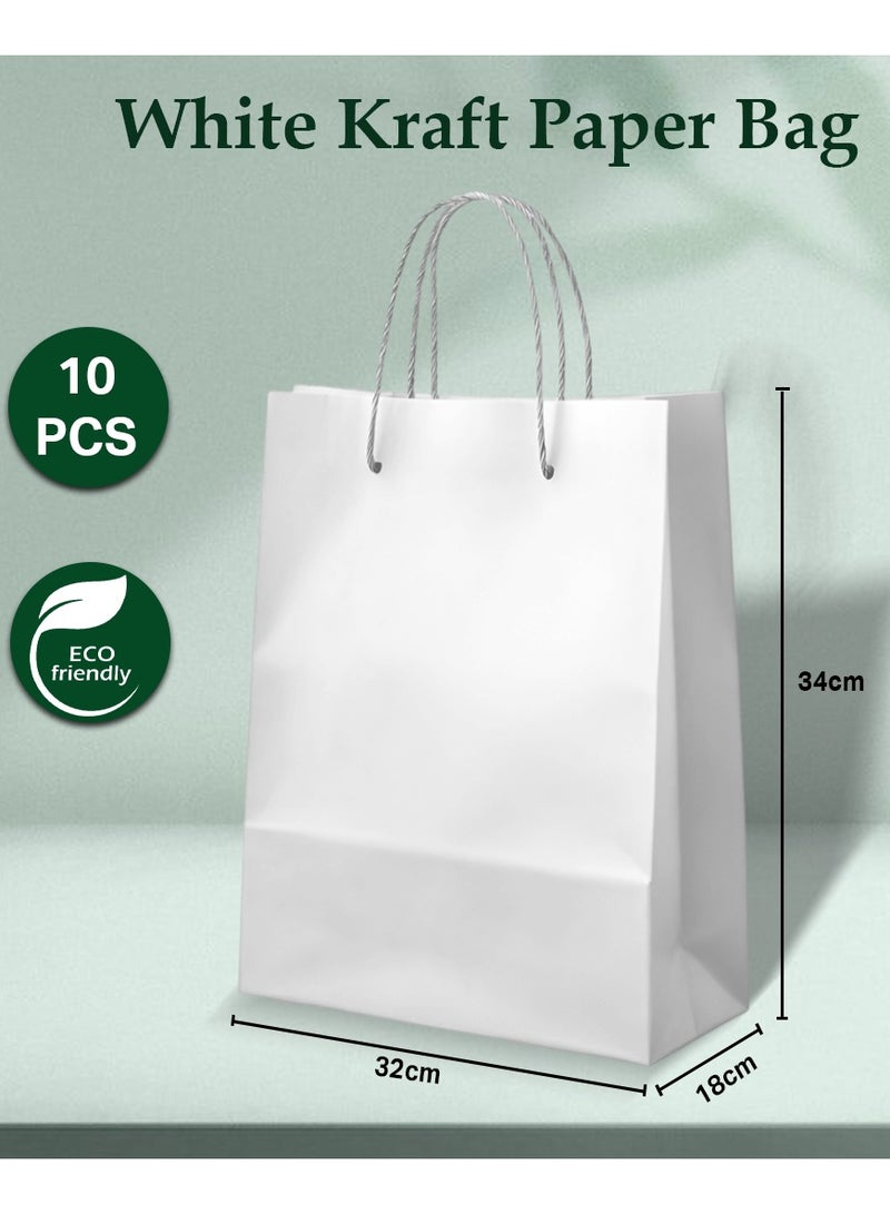 ايكواي Ecoway Kraft Paper Bags - Pack Of 10 Craft Large Paper Grocery Bags With Handles For Shopping, Party, Birthday, Wedding Gift, Retail, Merchandies Ecofreindly Reusable White (32 X18 X 35 CM)  - Image 5