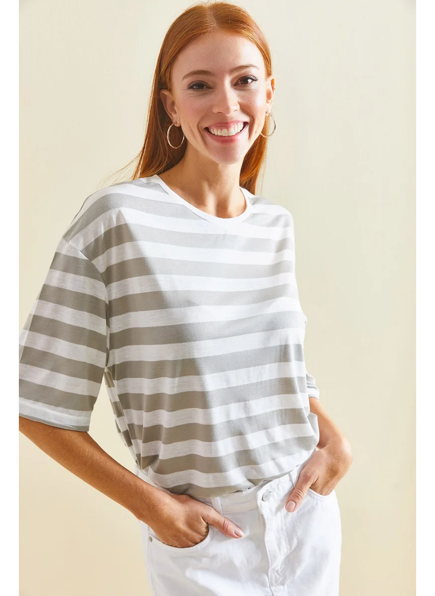 لايث Striped Oversize Combed Cotton Tshirt