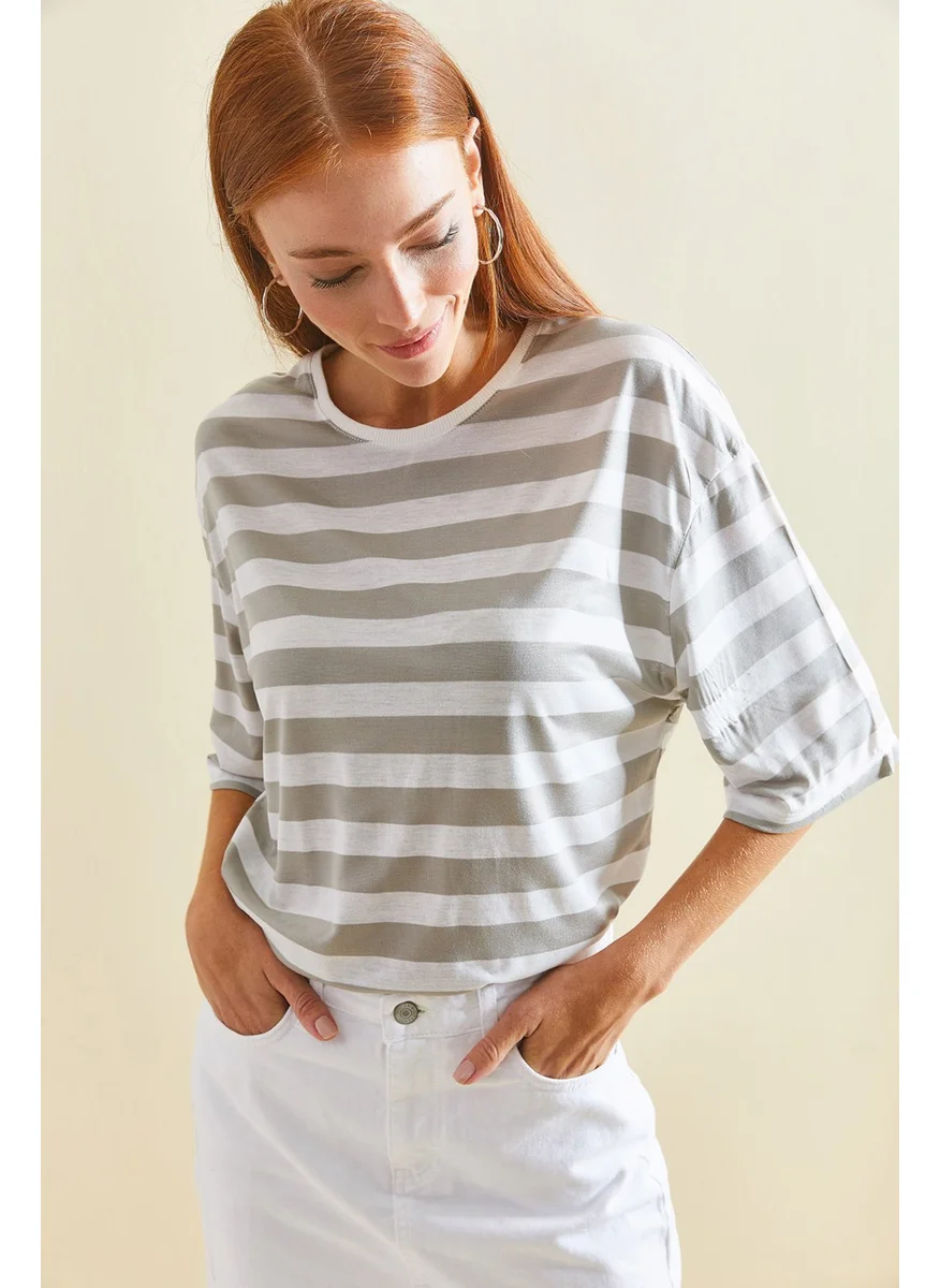 لايث Striped Oversize Combed Cotton Tshirt