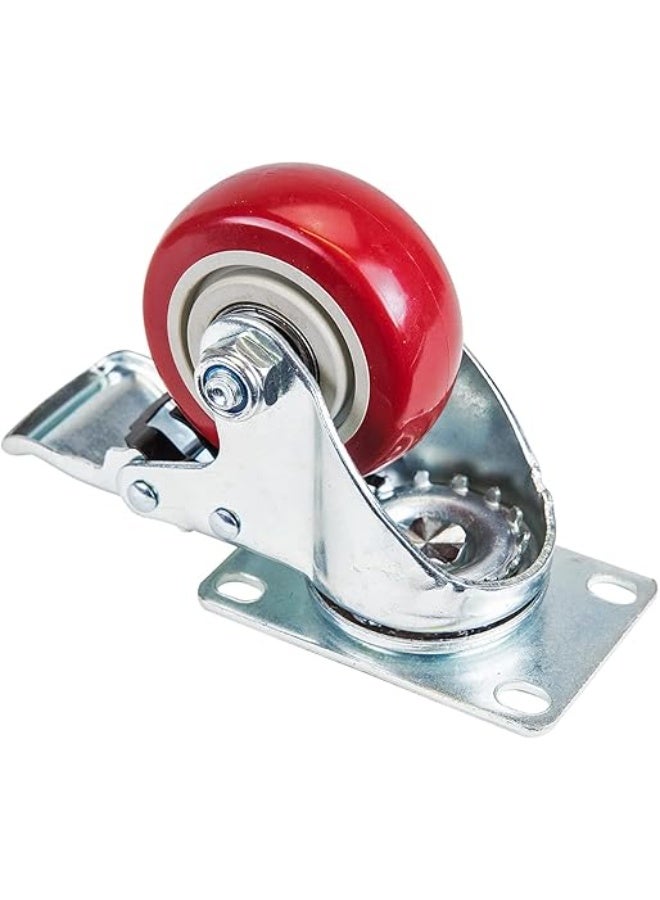 HMF Heavy Wheels with Polyurethane Brake 4 Pieces 75 mm | Up to 400 kg  Red - Image 4