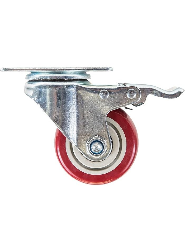 HMF Heavy Wheels with Polyurethane Brake 4 Pieces 75 mm | Up to 400 kg  Red - Image 2
