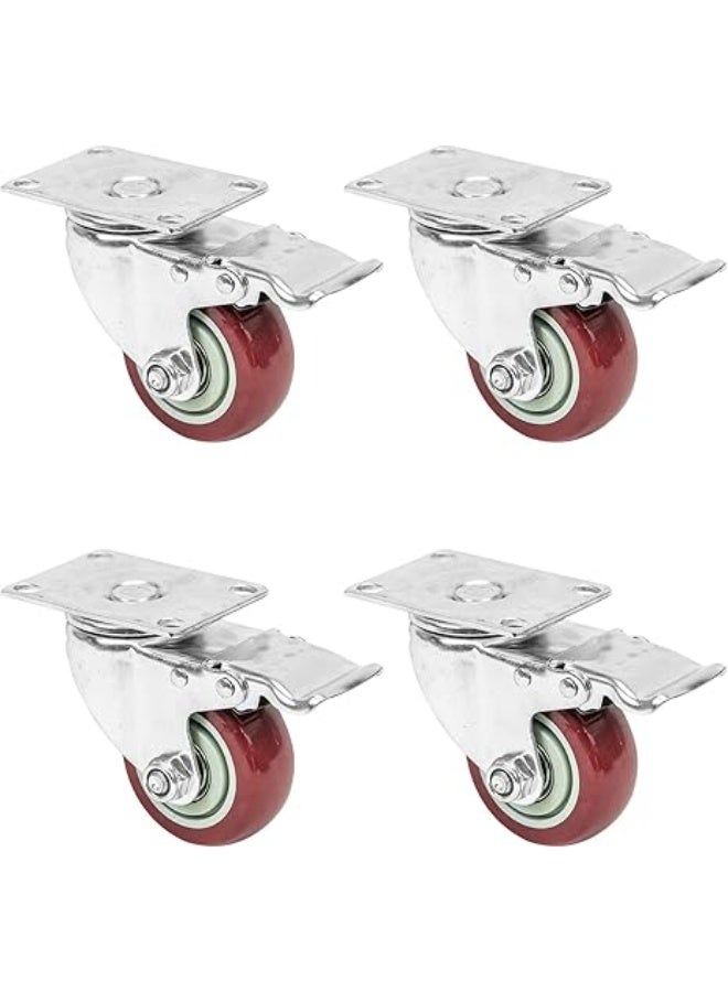 HMF Heavy Wheels with Polyurethane Brake 4 Pieces 75 mm | Up to 400 kg  Red - Image 1