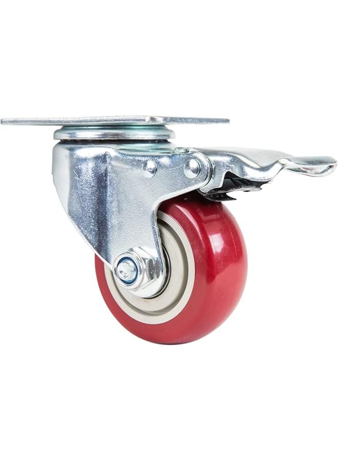 HMF Heavy Wheels with Polyurethane Brake 4 Pieces 75 mm | Up to 400 kg  Red - Image 5