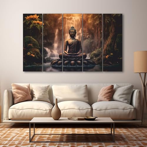 The Castle Decor Lord Buddha Wall Painting for Living Room Big Size - Meditating Gautam Buddha Painting Wall Decor Peaceful Art for Bedroom, Office, Hotels & Gifting - Wooden Framed (27x48 inch) - Image 1