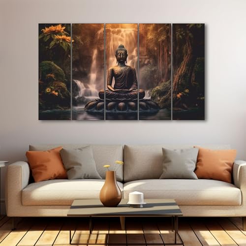 The Castle Decor Lord Buddha Wall Painting for Living Room Big Size - Meditating Gautam Buddha Painting Wall Decor Peaceful Art for Bedroom, Office, Hotels & Gifting - Wooden Framed (27x48 inch) - Image 3