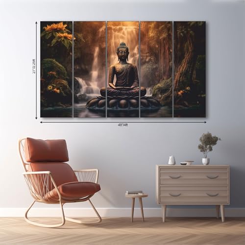 The Castle Decor Lord Buddha Wall Painting for Living Room Big Size - Meditating Gautam Buddha Painting Wall Decor Peaceful Art for Bedroom, Office, Hotels & Gifting - Wooden Framed (27x48 inch) - Image 2