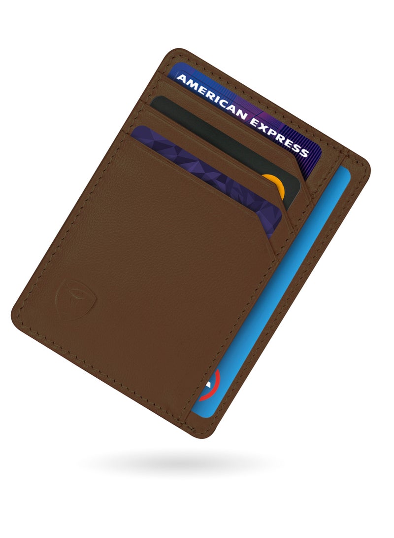 SKENZBI Slim Credit Card Holder Minimalist Zip Wallet with coin pocket Brown - Image 2