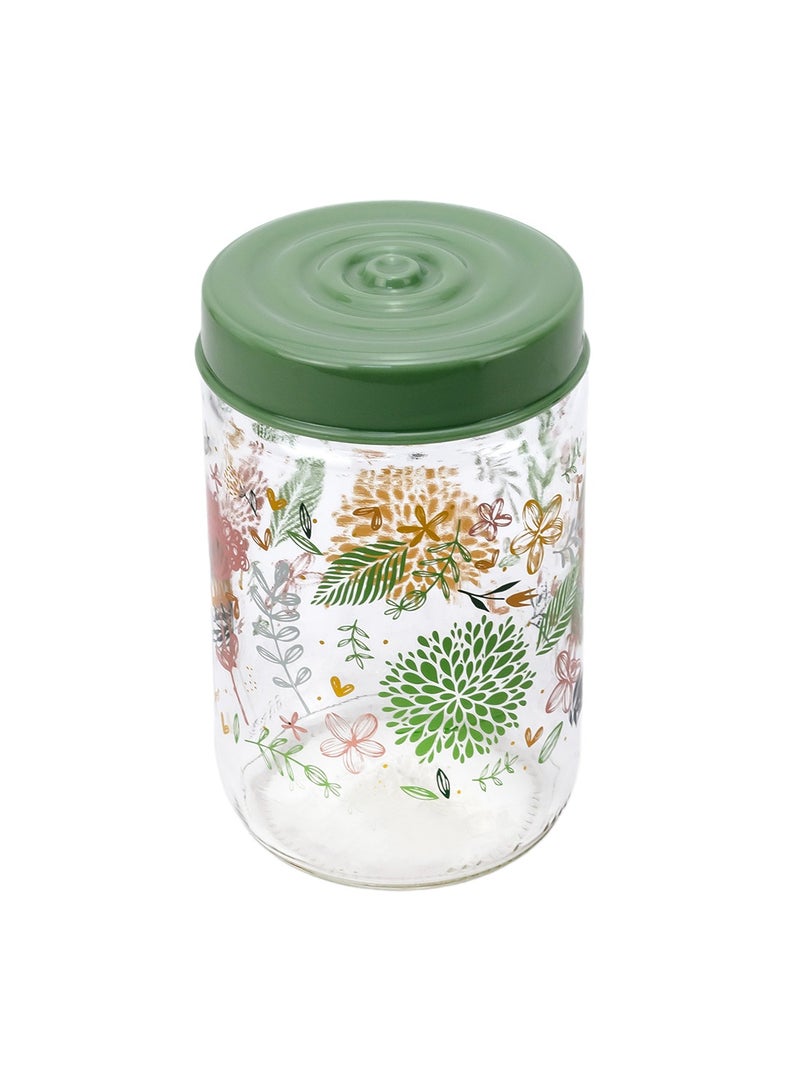 Herevin 660ml Glass Spice Jar with Decorative PP Green Lid Botanic, Transparent - Image 2