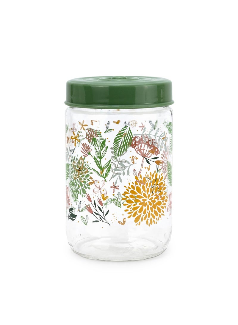 Herevin 660ml Glass Spice Jar with Decorative PP Green Lid Botanic, Transparent - Image 3