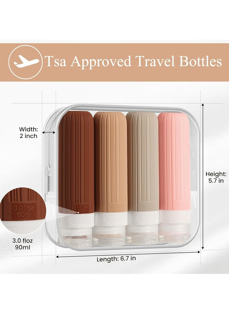 Oasisgalore - Silicone Travel Size Toiletry Bottles, Travel Essentials Containers for Toiletries with Toiletry Bag(4 Pack)-White - Image 1