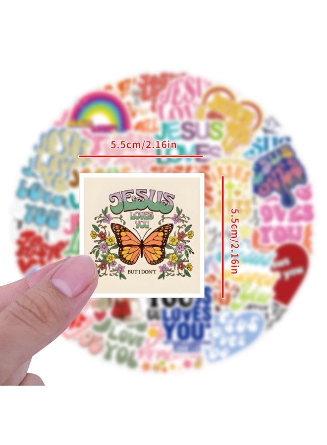 NIBEMINENT 55 Pcs Jesus Loves You Deco Kit Waterproof Stickers, High Definition Printing Bright Colors, Suitable for Laptop Skateboard Luggage Water Bottle Guitar DIY - Image 2