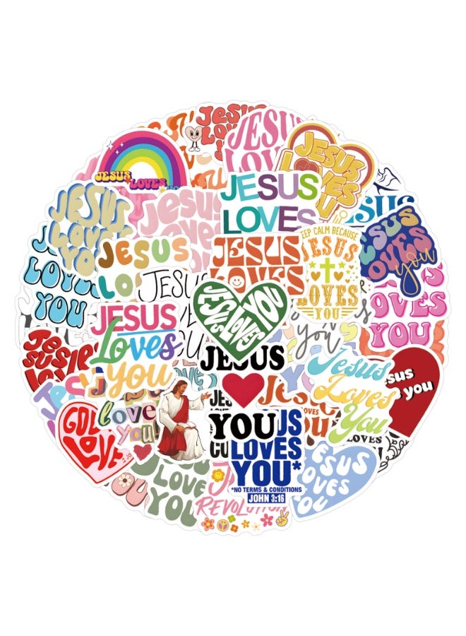NIBEMINENT 55 Pcs Jesus Loves You Deco Kit Waterproof Stickers, High Definition Printing Bright Colors, Suitable for Laptop Skateboard Luggage Water Bottle Guitar DIY - Image 3