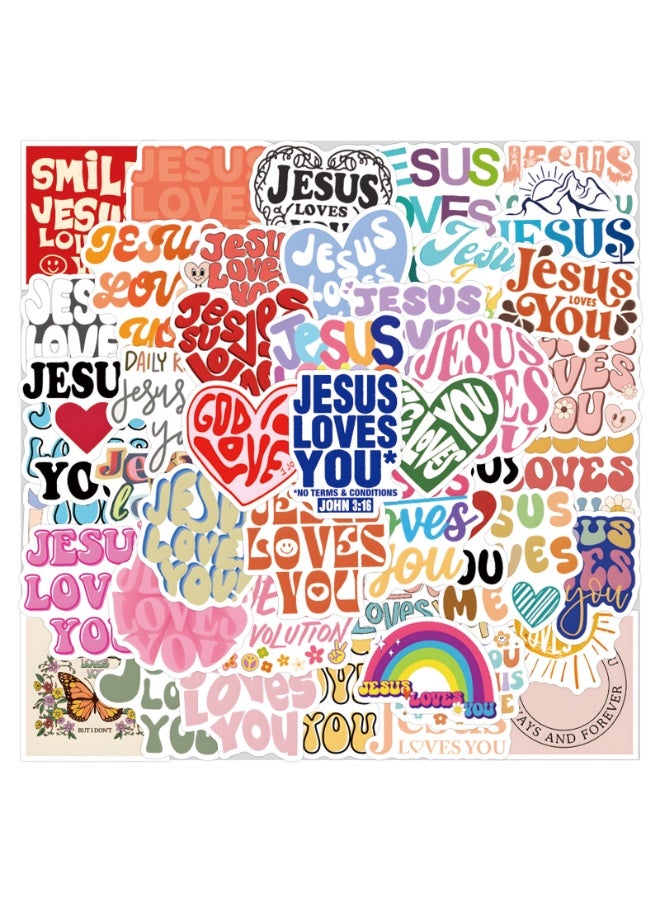 NIBEMINENT 55 Pcs Jesus Loves You Deco Kit Waterproof Stickers, High Definition Printing Bright Colors, Suitable for Laptop Skateboard Luggage Water Bottle Guitar DIY - Image 1
