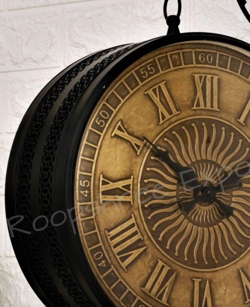 Vintage Clock Black & Brass Double Analog Sided Clock/One Year Warranty / 6570-12-BSN&BZ, 30x30 Cm - Image 4