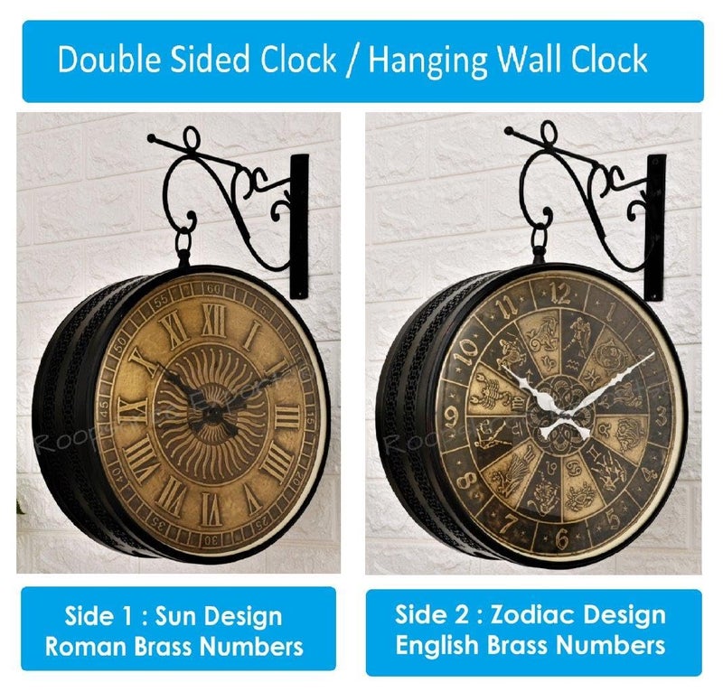 Vintage Clock Black & Brass Double Analog Sided Clock/One Year Warranty / 6570-12-BSN&BZ, 30x30 Cm - Image 3