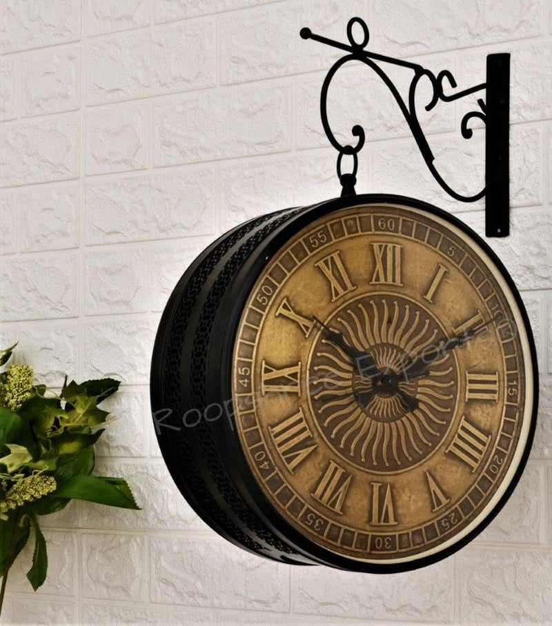 Vintage Clock Black & Brass Double Analog Sided Clock/One Year Warranty / 6570-12-BSN&BZ, 30x30 Cm - Image 5