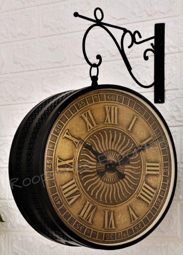 Vintage Clock Black & Brass Double Analog Sided Clock/One Year Warranty / 6570-12-BSN&BZ, 30x30 Cm - Image 1
