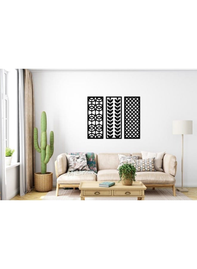 هوم جاليري مجموعة فنون جدارية خشبية بأشكال هندسية ونباتية - Image 1