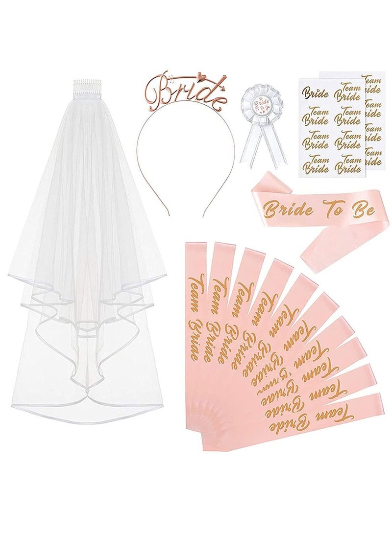 HomarKet Rose Gold Bride To Be Set  Bachelorette Party Decorations Rose Gold Glitter Kit,Bridal Shower Supplies Bride to Be Bachelorette Sash Veil Crown Tiara - Image 1