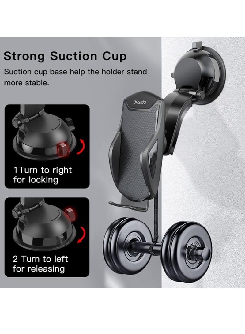 يسيدو حامل لوحة القيادة ووحدة التحكم للسيارة Yesido C99 مع دعامة ملاحة بأكواب شفط، لون أسود - Image 4