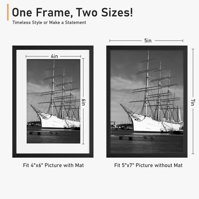 Acovy 5x7 Picture Frame  Aluminum 5x7 Frame Matted to 4x6  5x7 Photo Frame with High Definition Plexiglass  Metal 5x7 Frame for Wall or Tabletop Display  Wall Hook Included (Black  Pack of 1) - Image 4