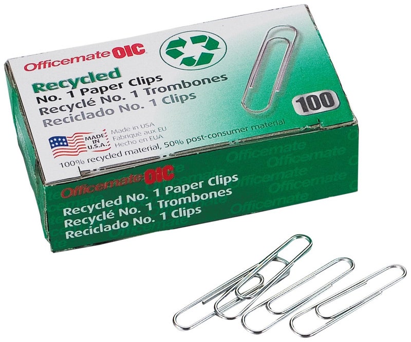 Officemate Recycled No 1 Paper Clips Pack of 10 Boxes of 100 Clips Each 99961