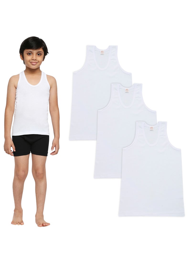 BYC BOY'S COTTON VEST (PACK OF 3) - WHITE  - Image 1