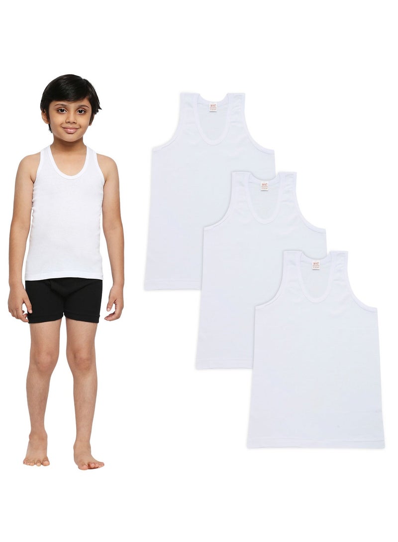 BYC BOY'S COTTON VEST (PACK OF 3) - WHITE - Image 3